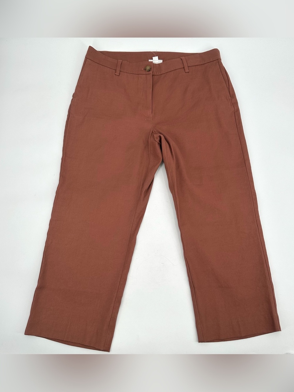 J Jill Crop Pants Size 12P Women Linen Blend “Red Oak" Rust Stretch Waist Ankle